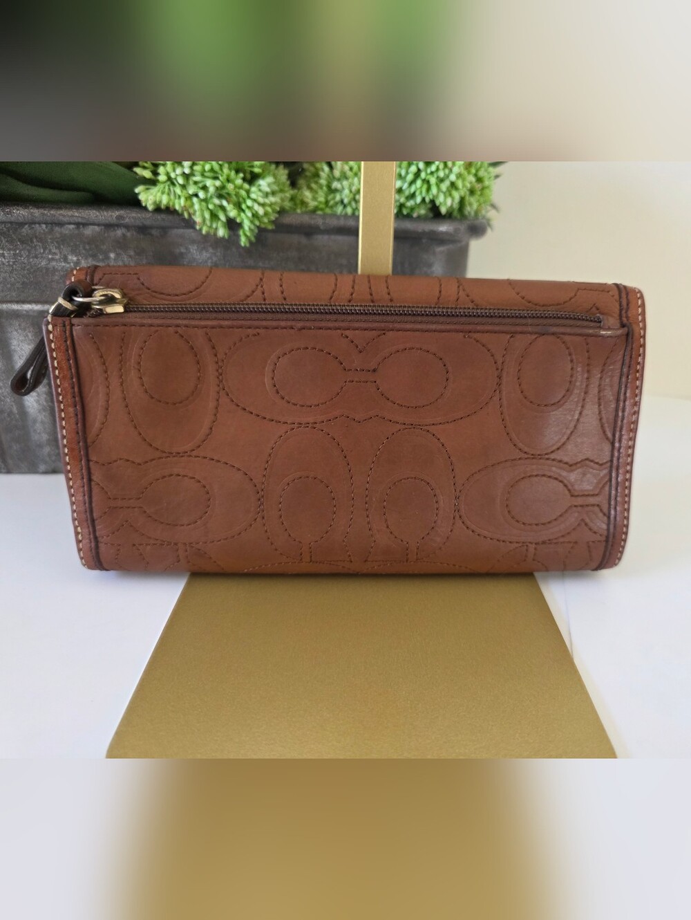 Vintage Hamptons Legacy Horsebit Tote & Wallet Set Cognac Embossed Leather Y2K - Picture 13 of 16